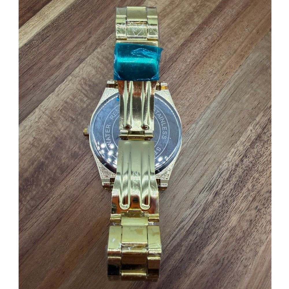 Geduo Mens Gold Tone Stainless Steel Watch Octagonal Bezel Textured Dial  0460 - Picture 4 of 4